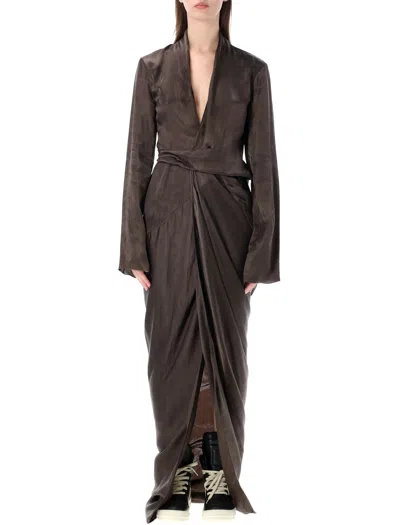 Rick Owens Fluid Floor-length Wrap Gown With Back Tie - Size 40 In Brown