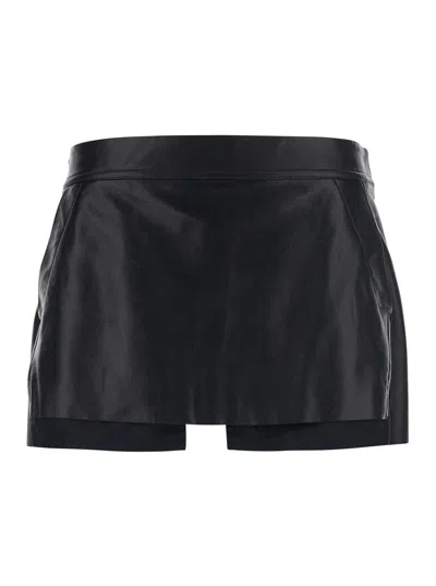 Rick Owens Fog Black Miniskirt With Cut-out On The Front And Rear Zip Closure In Leather Woman