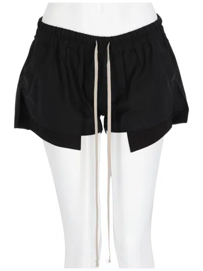 Rick Owens Fog Boxer Boxy Asymmetrical Hem Wool Shorts In Black
