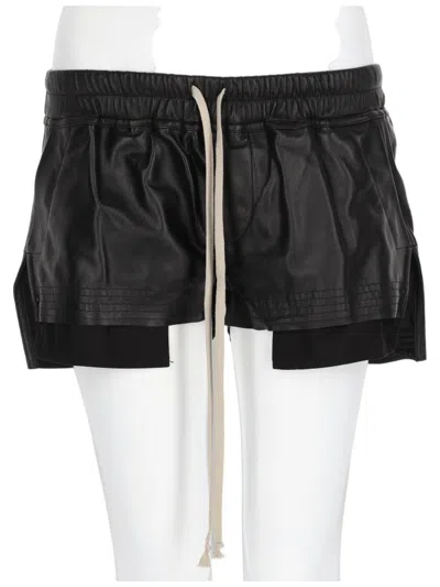Rick Owens Fog Boxer Glossy Lambskin Leather Shorts In Black