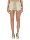 Rick Owens Womens Dinge Fog Contrast-panel Leather Boxer Shorts In Beige