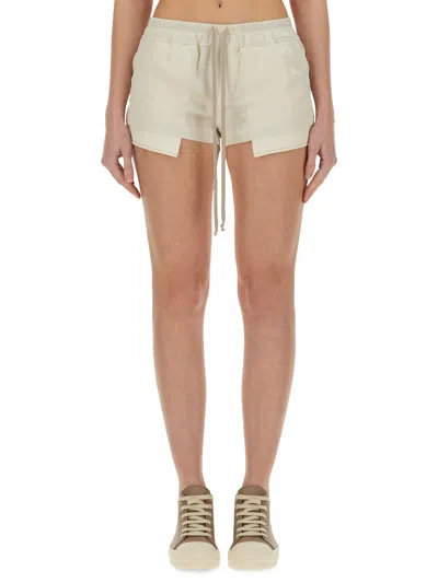 Rick Owens Womens Dinge Fog Contrast-panel Leather Boxer Shorts In Beige