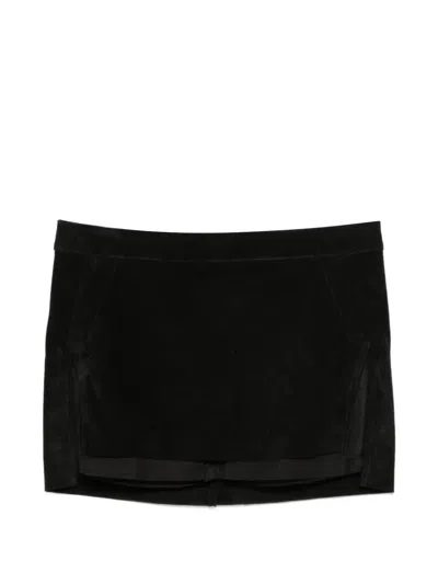 Rick Owens Fog Cut-off Leather Skirt In Black
