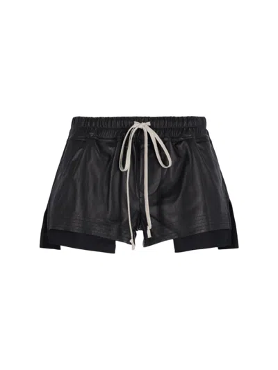 Rick Owens 'fog' Lamb Leather Shorts In Black