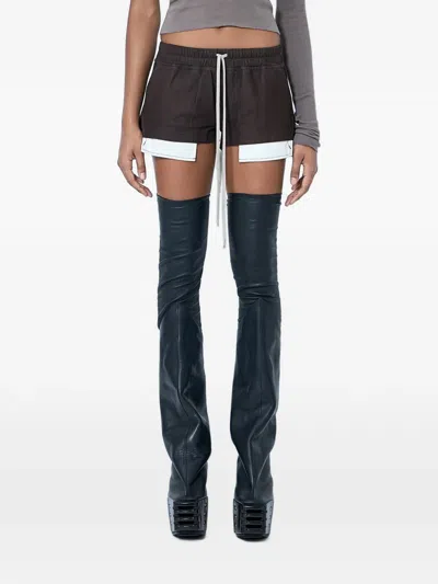 Rick Owens Fog Layered Drawstring Shorts In Brown