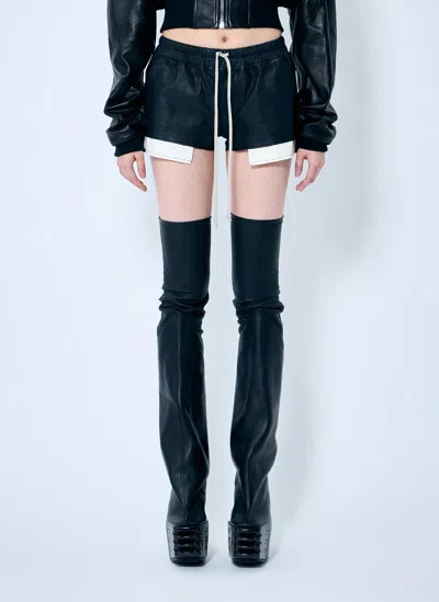 Rick Owens Fog Leather Boxer Shorts In Black