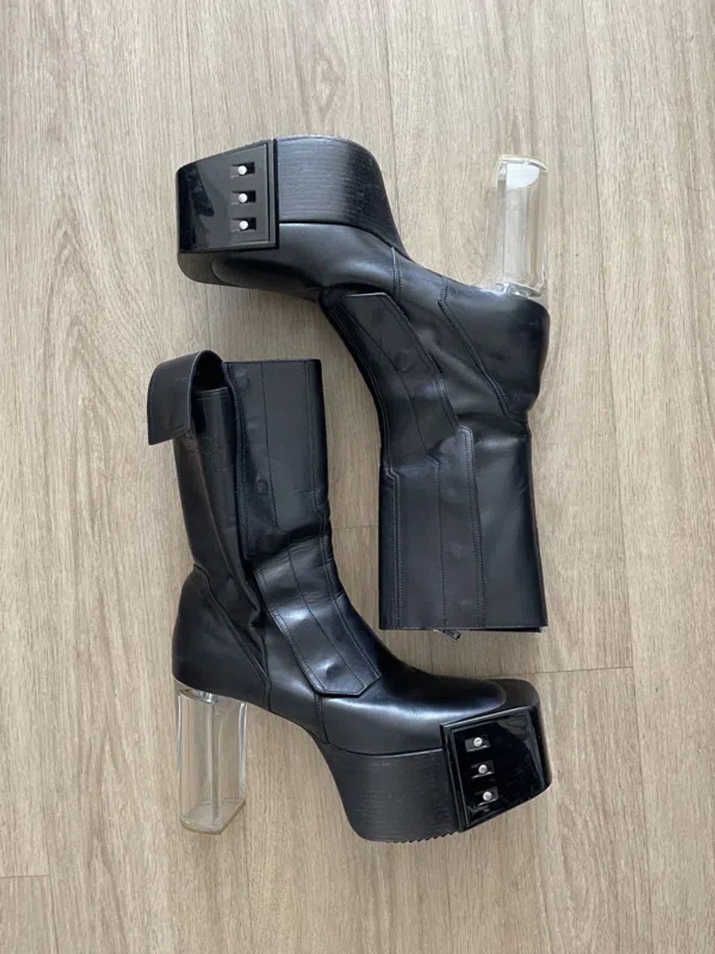 Pre-owned Rick Owens Fogachine Fog Pocket Moto Bevel Heel Shoesed