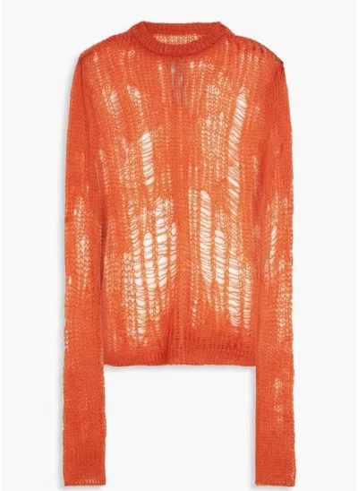 Pre-owned Rick Owens Fogachine Spider Net Knit Banana Sweater Mohair In Orange