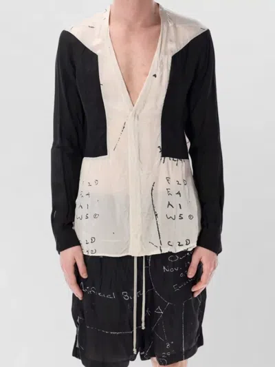 Rick Owens Fogpanel Deep V Fluid Long Sleeve Shirt In Multi