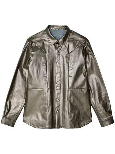 Rick Owens Fogpocket High-shine Shirt Jacket In Silver