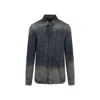 Rick Owens Gradient Effect Black Cotton Button-down Shirt In Blue