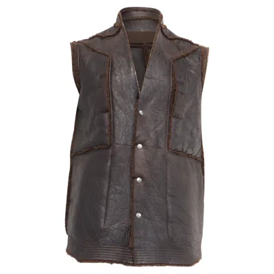 Rick Owens Fogpocket Shearling Vest In Brown Lamb Leather
