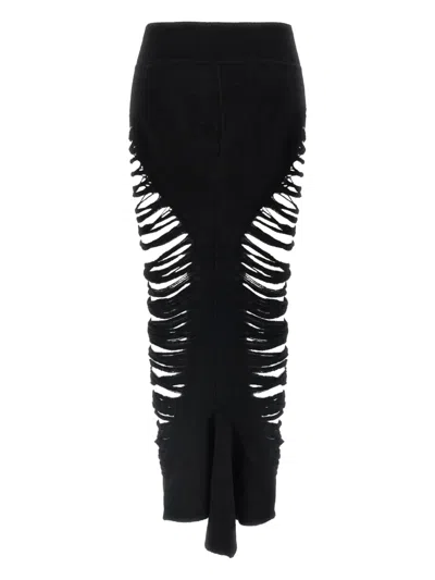 Rick Owens Frayed Cashmere Skirt In Black