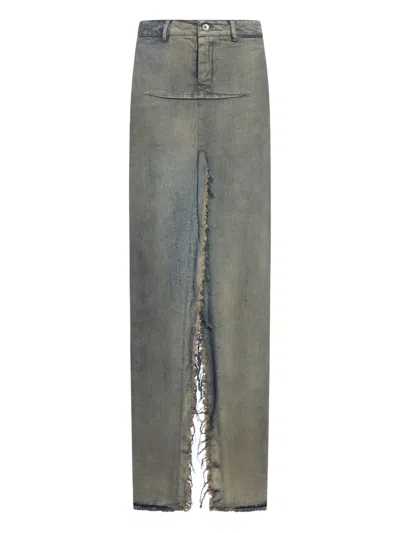 RICK OWENS FRAYED DENIM SKIRT