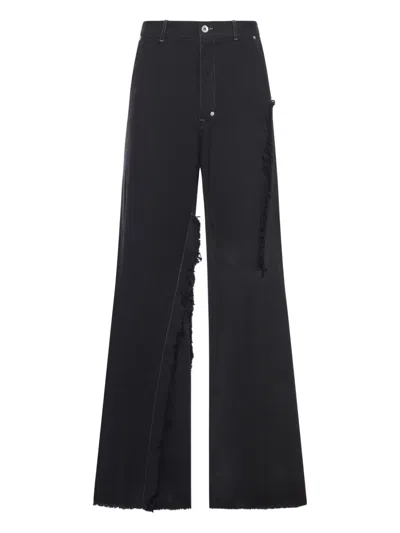 Rick Owens Frayed-detail Cotton Trousers In Black