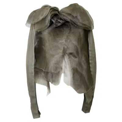 Rick Owens Frayed Organza Cardigan In Grey Silk In Gray