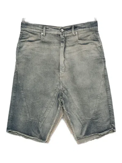 Rick Owens Frayed-panelled Denim Skirt In Blue