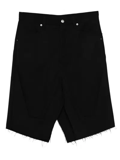 Rick Owens Frayed Panelled Shorts In Black