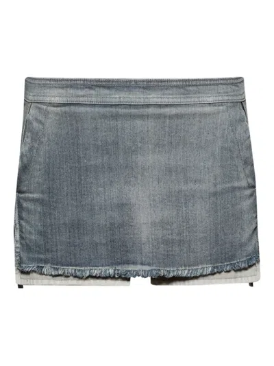 Rick Owens Frayed-hem Back-zip Mini Skirt In Blue