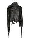 Rick Owens Fringed Leather Biker Jacket With Contrast Zip Closure In Black