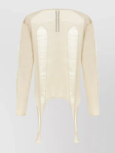 Rick Owens Fringed Longline Sheer Panel Sweater In Blue