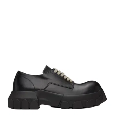 Rick Owens Mens Black Bozo Tractor Platform Leather Oxford Shoes