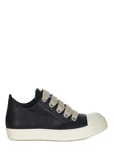 Rick Owens Front Lace-up Fastening Round Toe Sneakers With Shark-toothed Soles In Black