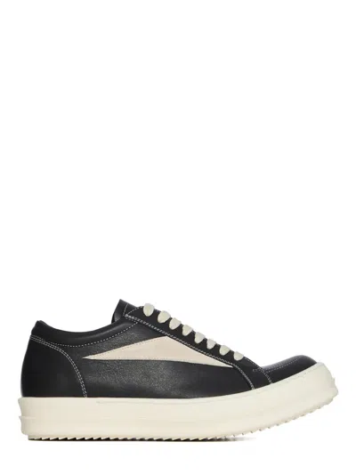 Rick Owens Front Lace-up Sneakers With Contrast Stitching In Black