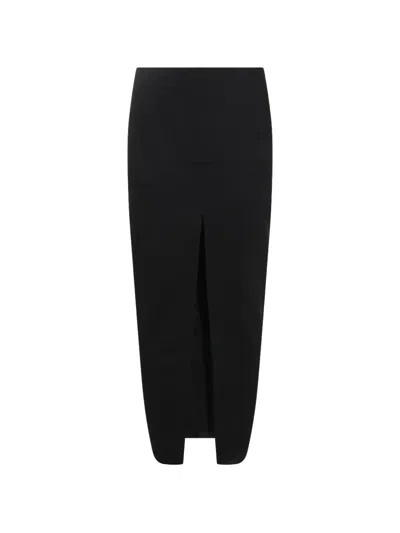 Rick Owens Front-slit Wool Midi Skirt In Black