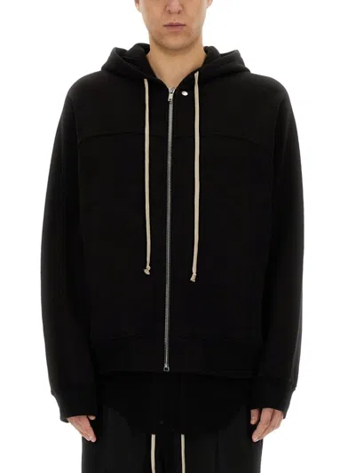 Rick Owens Full-zip Black Hoodie With Spacious Hood