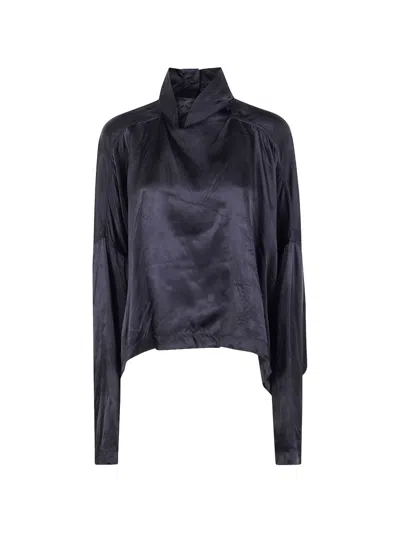 Rick Owens Funnel-neck Long-sleeve Blouse In Black