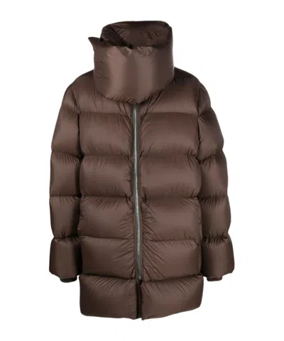 Rick Owens Funnel-neck Padded Coat In Brown