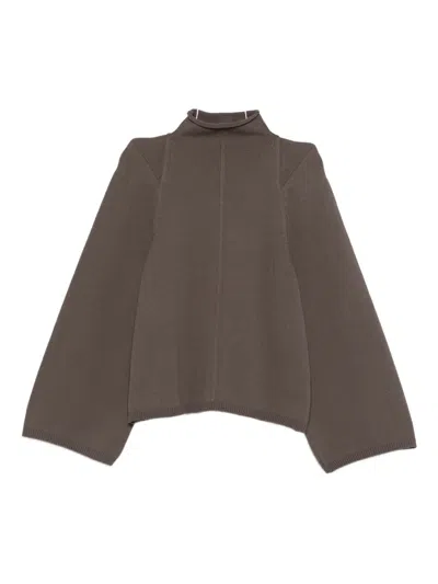 Rick Owens Funnel-neck Wool Sweater In Brown