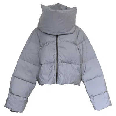 Rick Owens Funnel-neck Zip-up Down Jacket In Grey Polyamide In Blue