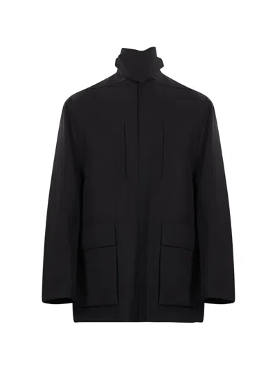 Rick Owens Funnel-neck Multi-pocket Coat In Black