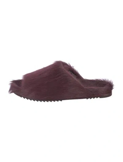Pre-owned Rick Owens Fur Fur Trim Slides In Burgundy