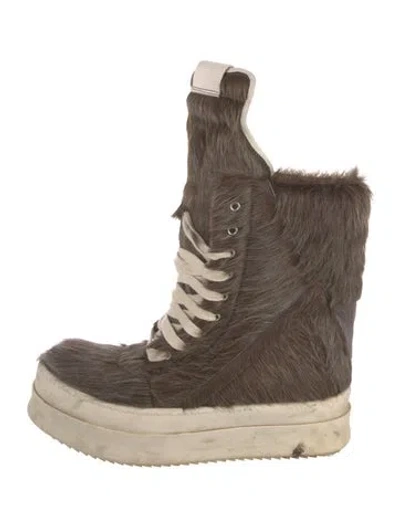Pre-owned Rick Owens Fur Lace-up Boots In Brown