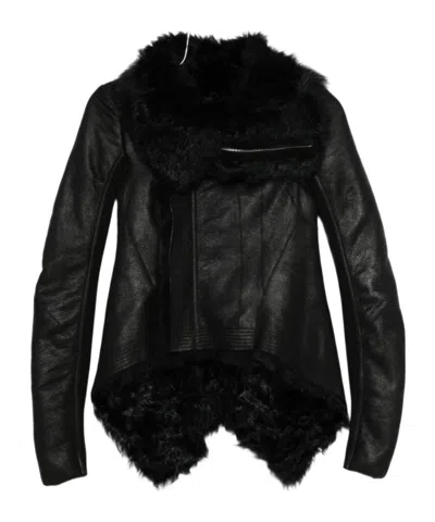 RICK OWENS FUR-TRIMMED LEATHER JACKET