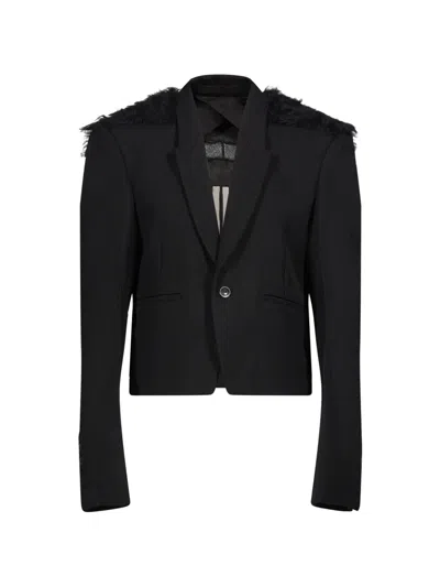 Rick Owens Fur-trim Tailored Blazer In Black