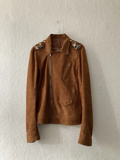 Pre-owned Rick Owens F/w 19 "larry" Chain Suede Leather Rotterdam Jacket In Orange