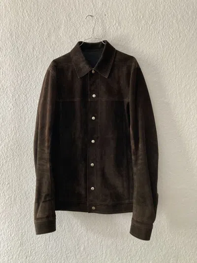 Pre-owned Rick Owens F/w 19 "larry" Suede Leather Shirt Jacket In Brown