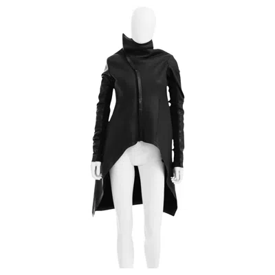 Pre-owned Rick Owens F/w 2009 "crust" Black Leather Asymmetric Coat