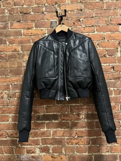 Pre-owned Rick Owens F/w 22' “strobe” Fog Cropped Down Leather Bomber In Black