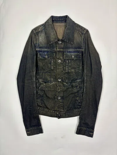 Pre-owned Rick Owens Fw07 Exploder Mud Dust Wash Trucker Denim Jacket In Blue
