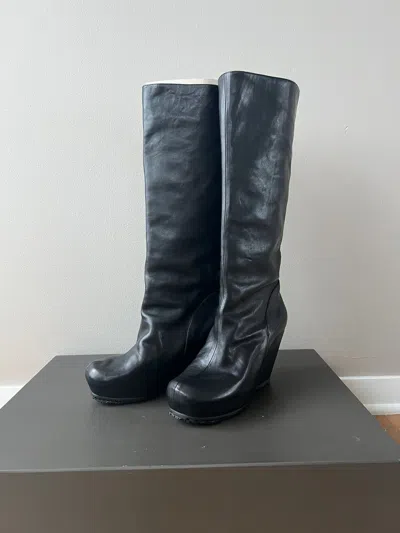 Pre-owned Rick Owens Fw09 Crust Knee-high Wedge Heel Shoes Boots In Black