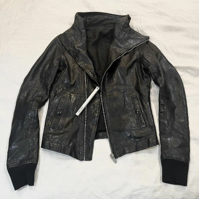 Pre-owned Rick Owens Fw09 “crust” Lp Hammered Lamb Scuba Bullet Leather Jacket In Black