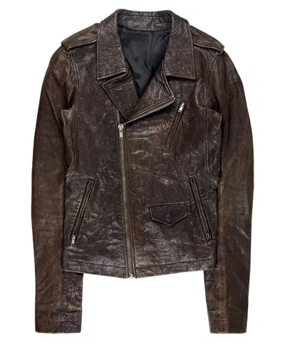 Pre-owned Rick Owens Fw09  Crust Hammered Lamb Stooges Leather Jacket In Brown
