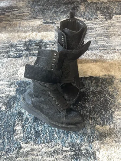Pre-owned Rick Owens Fw13 Runway  Plinth Ponyhair Megatooth Boots In Black