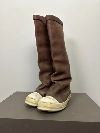 Pre-owned Rick Owens Fw14 ‘moody' Reverse Leather Elephant Boots In Brown