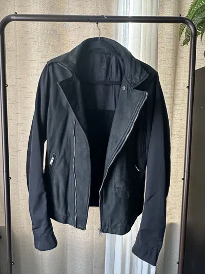 Pre-owned Rick Owens Fw14 Stooges Nubuck Leather Jacket In Black